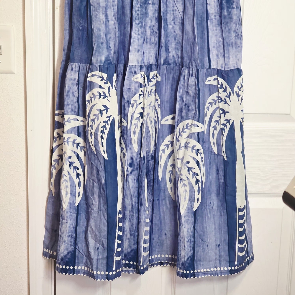 Be Boho Blue Button-Up Dress with White Palm Trees Small - Picture 6 of 6